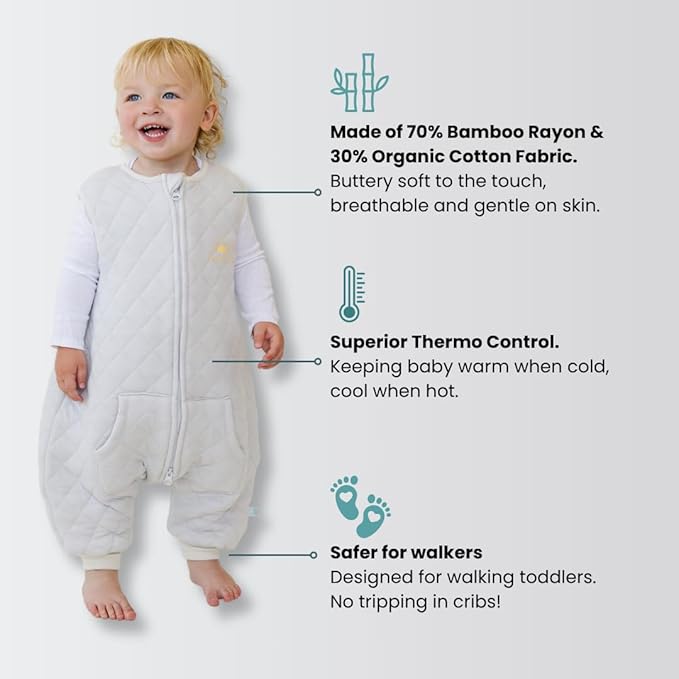 Tealbee Dreamsuit: Toddler Sleep Sack with Feet 12-18 months, 18-24 months - 1.2 TOG All Season Baby Wearable Blanket for Walkers - Rayon made from Bamboo, Organic Cotton Sleep Bag (12m-2T) - Sunshine