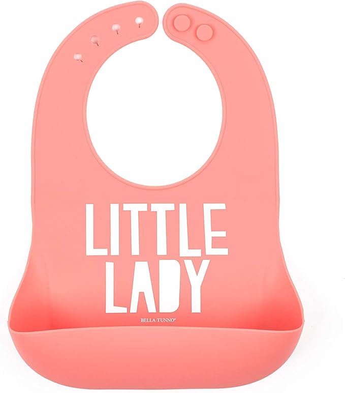 Baby Bib for Eating by Bella Tunno, Waterproof Silicone Bib with Large Food Catcher, Adjustable Fit for Babies 4-12 months & Toddlers 1-3 Years, Boys & Girls, Little Lady