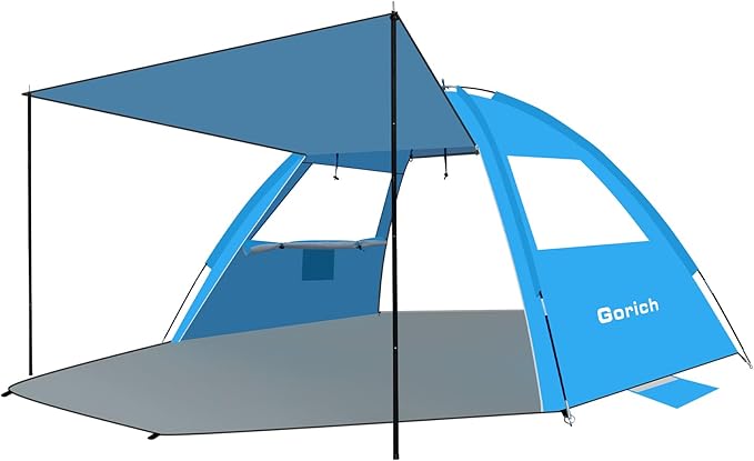 Gorich Beach Tent with Canopy - Easy Setup 3-4/5-6/7-8 Person Portable Sun Shelter, UPF 50+ UV Protection Sun Shade, Lightweight & Compact Beach Cabana for Family Travel