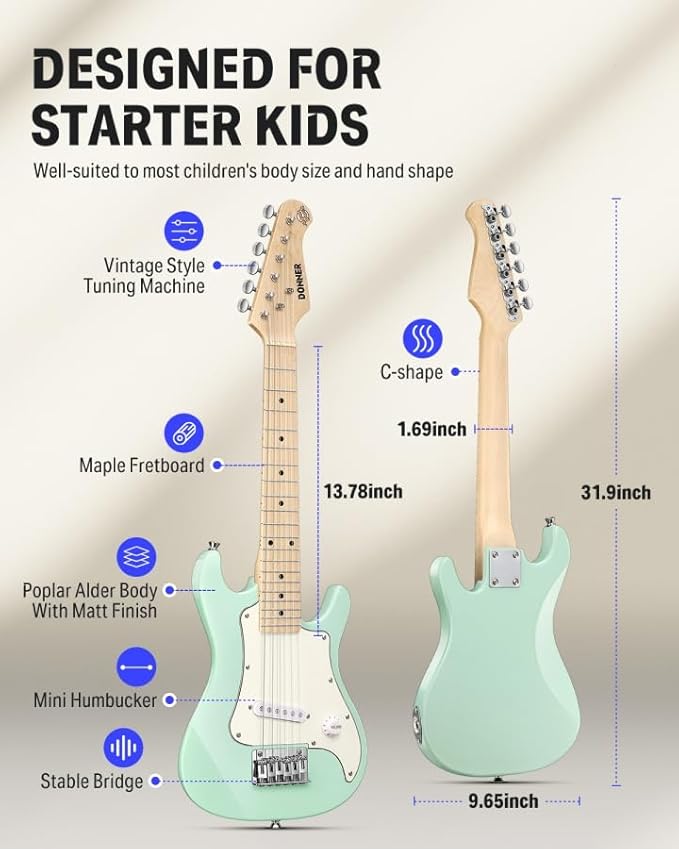 Donner 30 Inch Junior Electric Guitar Beginner Kit ST Style Mini Electric Guitar Starter Package for Teens with Amp, 600D Bag, Tuner, Picks, Cable, Strap, Extra Strings DSJ-100