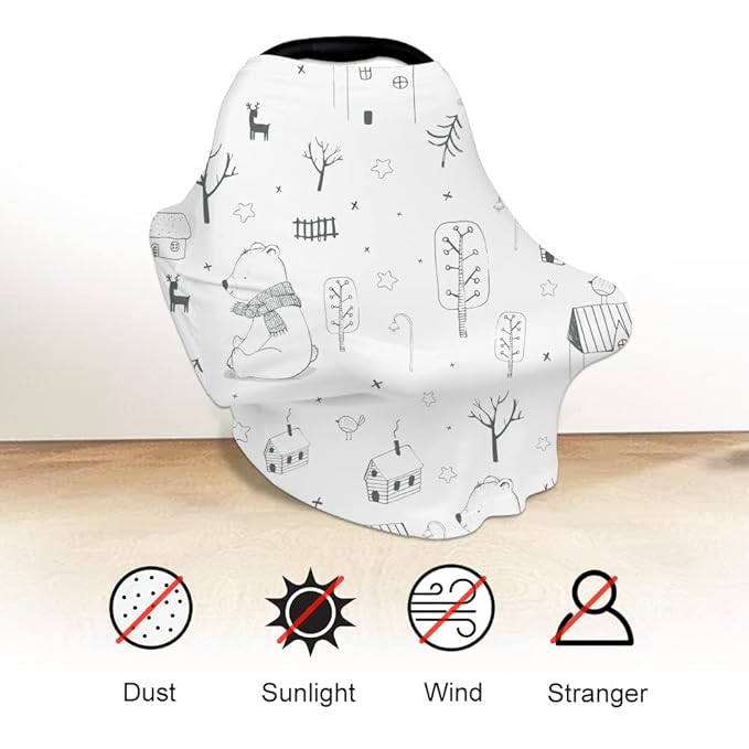 Yoofoss Nursing Cover Breastfeeding Scarf - Baby Car Seat Covers, Infant Stroller Cover, Strechy Carseat Canopy for Boys and Girls (Bear)