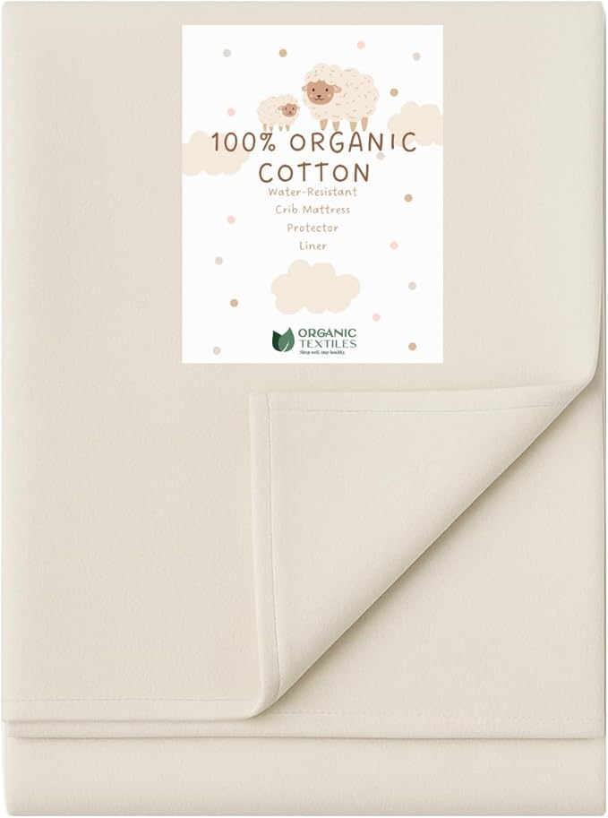 Organic Cotton Crib Mattress Protector - Water Resistant Flat Sheet Liner Pad, Skin Friendly, Chemical-Free Pure Cotton [GOTS-Certified] - Made in USA (Portable (36"x26"))
