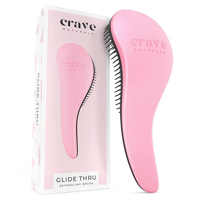 Crave Naturals Biggie Glide Thru Hair Brush - Detangler Brush for Curly, Straight, Wet or Dry Hair - Gentle Detangling Brushes for Adults, Kids, Toddlers - Hair Accessories for Women, 8.4"x3.4" - Pink