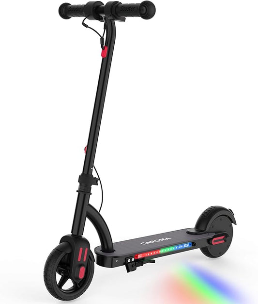Caroma Electric Scooter for Kids Ages 6-12,150W/180WMotor,10 MPH Max Speed & 7 Miles,Colorful Lights,Adjustable Height & Speed,LED Display,Foldable Kids Electric Scooter 132 Lbs Max Load,Idea Gift