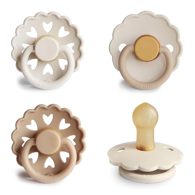 FRIGG Natural Rubber Baby Pacifier 4-Pack Snowflake Dream | Made in Denmark | BPA-Free (0-6 Months)