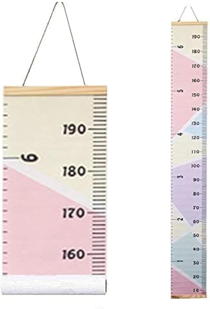 Kids Growth Chart, Wood Frame Fabric Canvas Height Measurement Ruler from Baby to Adult for Child's Room Decoration 7.9 x 79in (7.9 x 79in, Colorful)