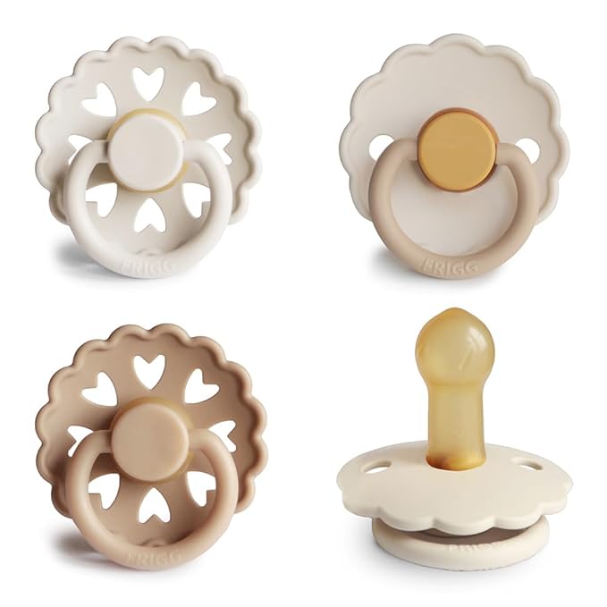 FRIGG Natural Rubber Baby Pacifier 4-Pack Snowflake Dream | Made in Denmark | BPA-Free (6-18 Months)