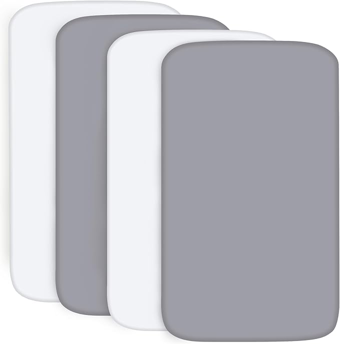 4-Pack Fitted Crib Sheets for Boys and Girls - Breathable, Soft Microfiber Baby Sheets in Grey and White