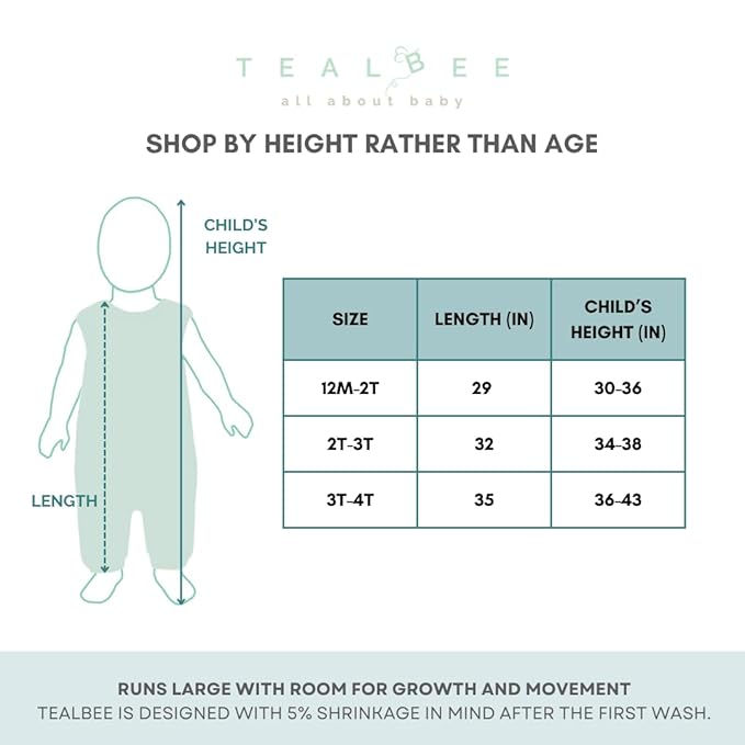 Tealbee DREAMSUIT: Toddler Sleep Sack with Feet 2T 3T - 0.8 TOG Lightweight Baby Wearable Blanket for Walkers - Rayon Made from Bamboo, Organic Cotton Sleeping Bag - Croissant
