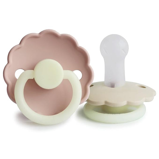 FRIGG Daisy Night SilkySoft Silicone Baby Pacifier | Made in Denmark | BPA-Free (Blush/Cream, 6-18 Months)