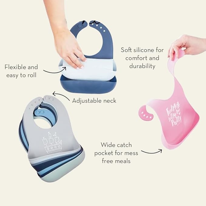 Bella Tunno Baby Bib for Eating, Waterproof Silicone Bib with Large Food Catcher, Adjustable Fit for Babies 4-12 months & Toddlers 1-3 Years, Boys & Girls, Meal Monster