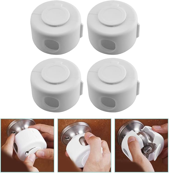 Kisangel Child Safety Door Knob Covers 4pcs Baby Door Handle Cover Child Door Knob Protectors for Easy Installation and Reusable Design,White Pp