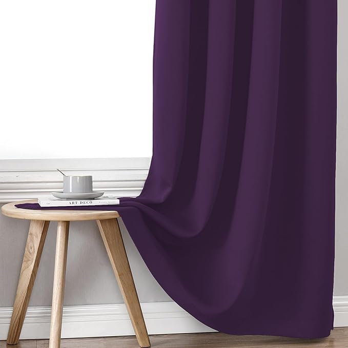 ChrisDowa 100% Blackout Curtains for Bedroom with Black Liner, 2 Thick Layers Total Blackout Thermal Insulated Grommet Window Curtains 2 Panels Set (Royal Purple, 52 x 63 Inch)