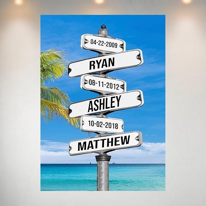 Personalized Family Street Sign Multi-Name Canvas Or Poster Wall Art, Street Sign Customized With Name, Best Gifts For Parents, Grandparents From Kids Daughter Son, Christmas Gift For Family #10