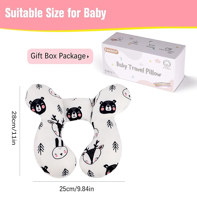 KAKIBLIN Baby Travel Pillow, Pillow for Head and Neck, Upgraded Baby Neck Support Pillow for Car Seat,Pushchair,Travel (Bear)