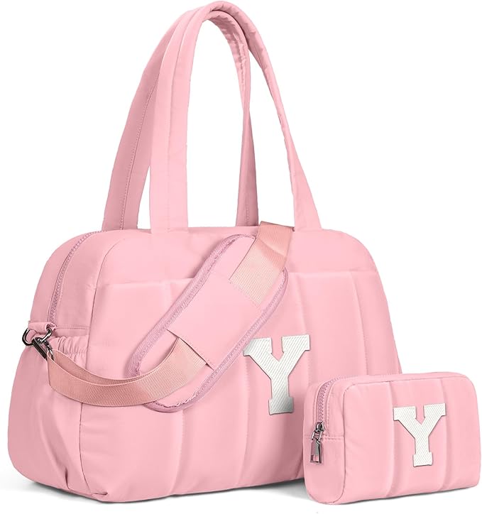 Duffle Bag for Travel, Weekender Bags for Women，Birthday Gift Ideas for Women 20s 30s-Initial Overnight Bag with Wet Pocket，Lightweight Travel Bags Personalized Gym Tote with Makeup Pouch