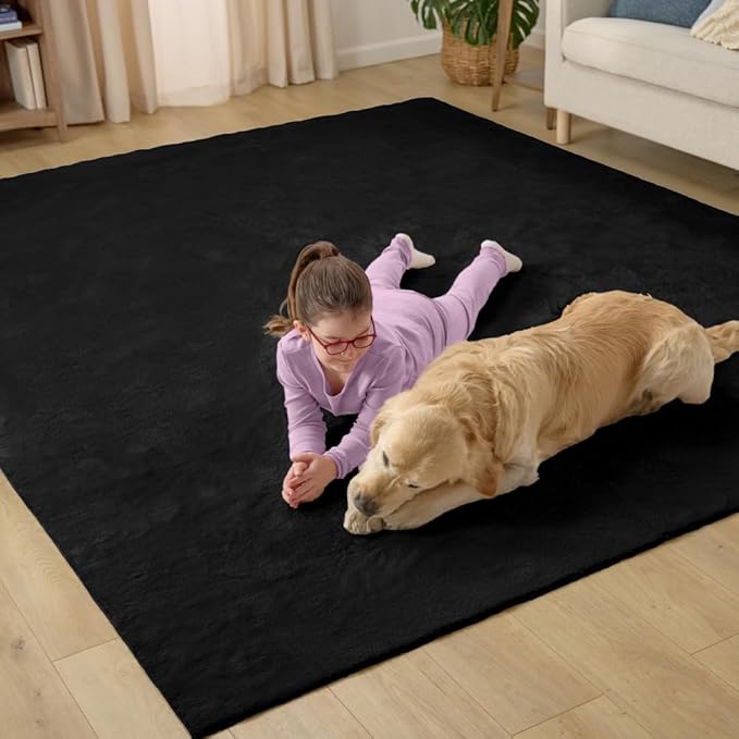 GORILLA GRIP Ultra Soft Washable Area Rug, Stain and Slip Resistant Plush Thick Carpet for Bedroom Living Room, No Shed Floor Rugs, Pet Friendly, Dorm Essentials, Kids Nursery Home Decor, 3x5, Black