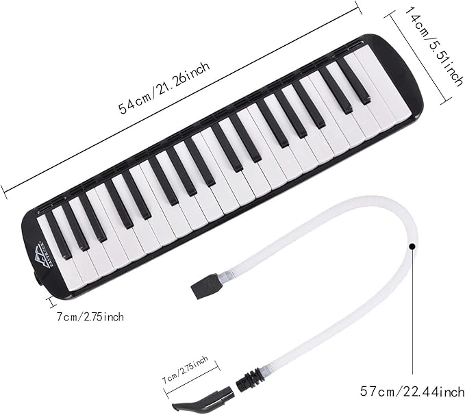 EastRock 37 Key Melodica Instrument Air Piano Keyboard Soprano style Pianica with Mouthpiece Tube Sets and Carrying Bag Black