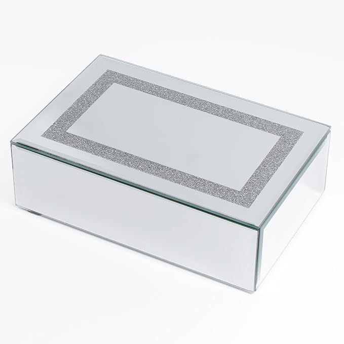 Luxury Mirrored Jewelry Box with Crushed Diamond - Glass Jewelry Box Organizer Storage Ring Holder Case for Women