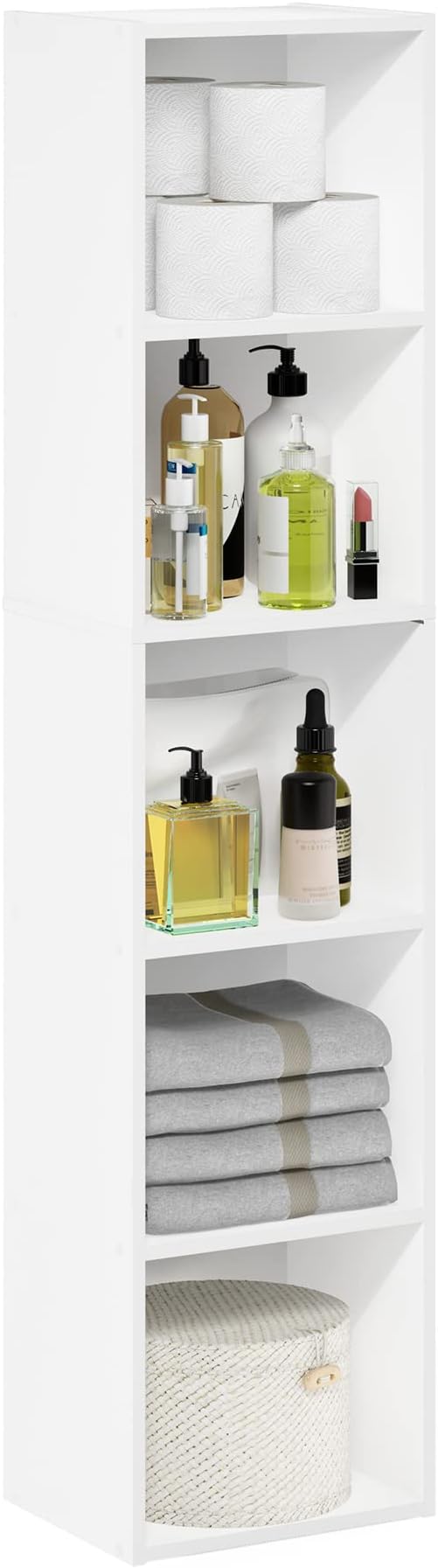 Furinno Luder Bookcase / Book / Storage, 5-Tier Cube, White