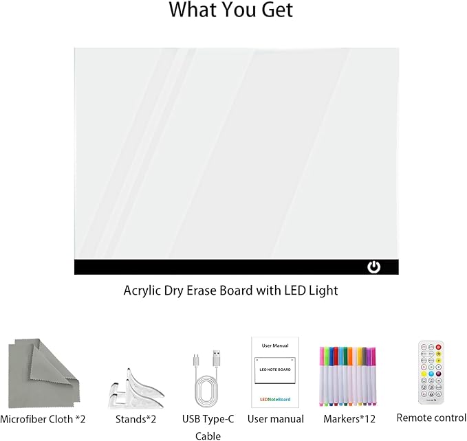 Lumiboard Led Drawing Board with Colors,Light Up Acrylic Cosmody Drawing Board,Glowing Led Note Board with Light,Lumiboard Led Boards to Write On,Christmas Gifts for Kids (Standard)