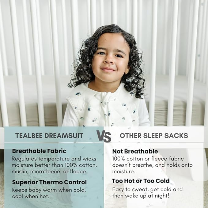 Tealbee Dreamsuit: Toddler Sleep Sack with Feet 3T 4T - 1.5 TOG Winter Baby Wearable Blanket for Walkers - Rayon made from Bamboo, Organic Cotton Sleep Bag - Mushroom