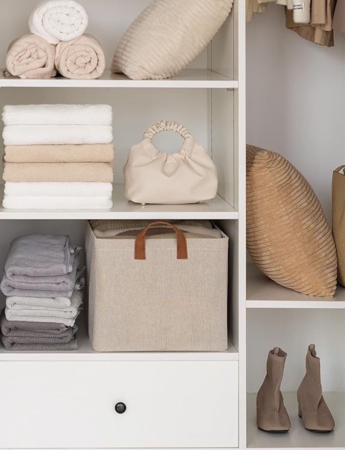 StorageWorks Storage Bins, Fabric Storage Bins for Shelves, Extra Large Storage Baskets with Metal Frame, Closet Baskets and Bins with Handles, Jumbo, Brown and Beige, 2-Pack