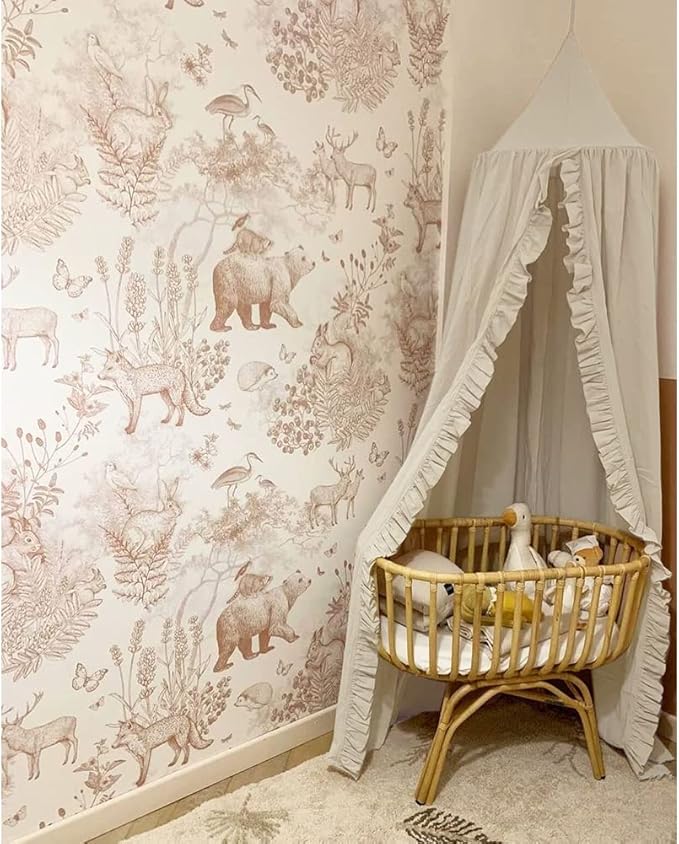 Bed Canopy with Frills Reading Nook Game Tent for Kids Boho Hanging Net Play Room Decor(Beige)