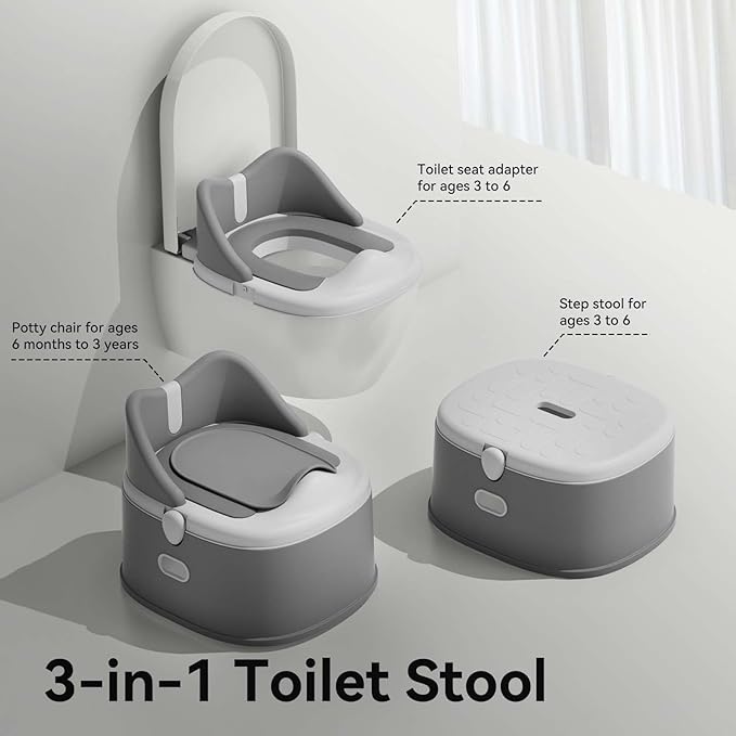 3 in 1 Toddler Potty Training Toilet Seat with Steps Ladder, Foldable Potty Train Chair Adapter for Toddlers Kids Boys Girls, Blue