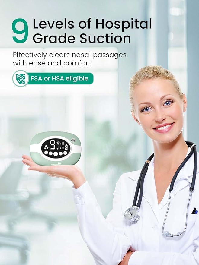 GROWNSY Electric Nose Suction for Baby, Hospital-Grade Nasal Aspirator with Night Light,Soothing Lullabies, Baby Nose Sucker with 9 Adjustable Suction Levels, Green