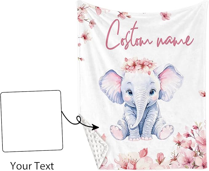 Personalized Nursery Crib Bedding Set: Custom Name 5 Piece Baby Crib Sets with Pink Flower and Elephant Pattern - Toddler Double Layer Blanket Set, Comfortable Crib Bed Sheets for Baby Grils