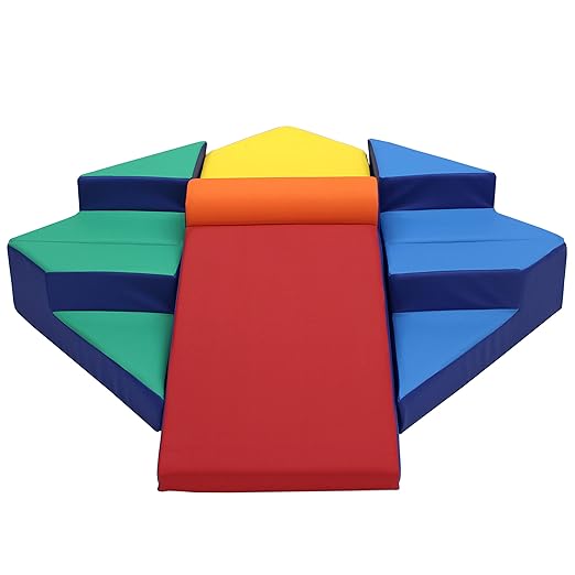 FDP SoftScape Step Up and Slide Corner Climber, Indoor Active Play Structure for Toddlers and Preschoolers, Soft Foam for Crawling and Sliding, Multiple Configurations (4-Piece) - Assorted, 13383