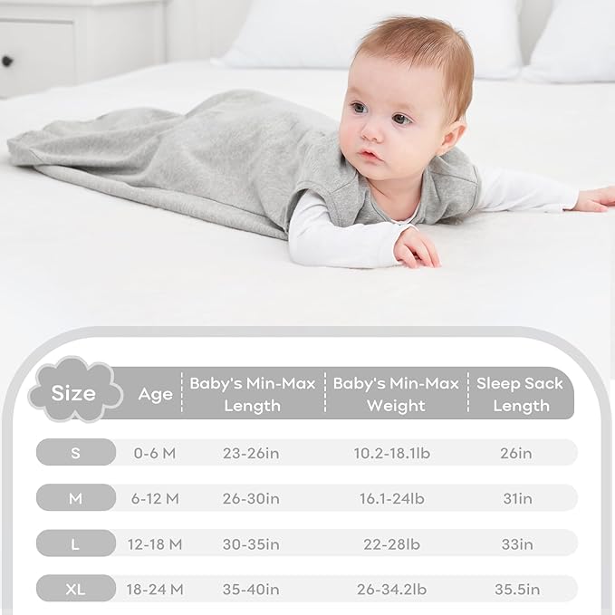 Yoofoss Baby Sleep Sack 12-18 Months 100% Organic Cotton 0.5 TOG Baby Sleeping Bag 2-Way Zipper Toddler Wearable Blankets 3 Pack Breathable Lightweight (Large)
