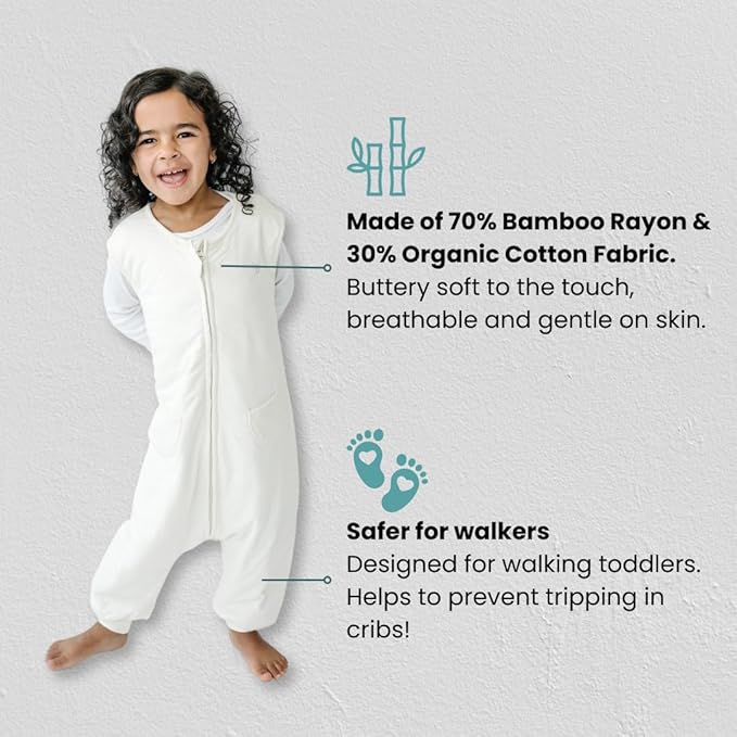 Tealbee Dreamsuit: Toddler Sleep Sack with Feet 2T-3T - 1.2 TOG All Season Baby Wearable Blanket for Walkers - Rayon made from Bamboo, Organic Cotton Sleep Bag - Undyed