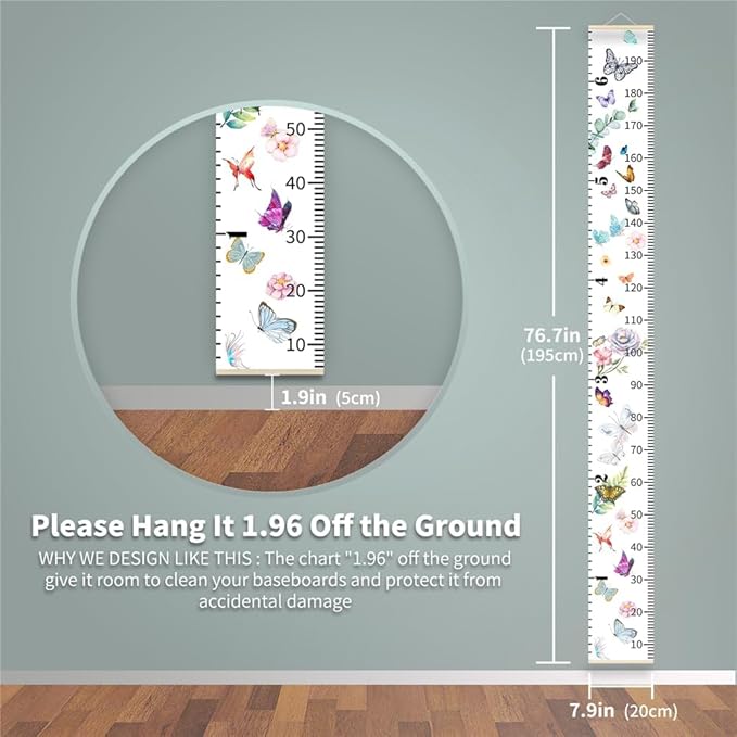 Halloween Baby Height Growth Chart - Canvas Height Chart for Kids Baby Child Toddler Boys Girls Growth Chart for Wall Room Nursery Decor Hangable and Removable Measuring Wall Ruler (B, Beige Wood)