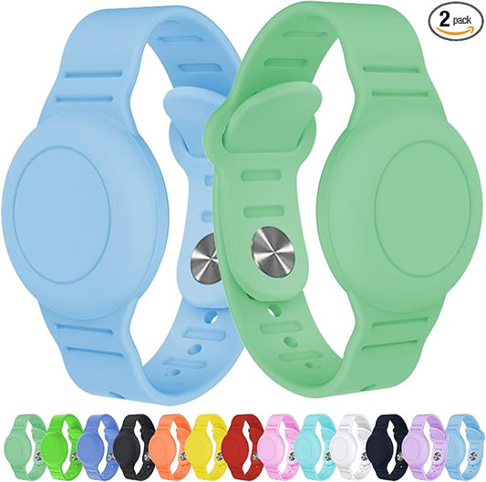 2 Pack Waterproof AirTag Bracelet for Kids, Hidden Silicone Wristband for AirTag, GPS Tracker Case for Air Tag Holder Strap Band for Child Toddler,Secure Anti-Loss Protection(Blue Matcha)