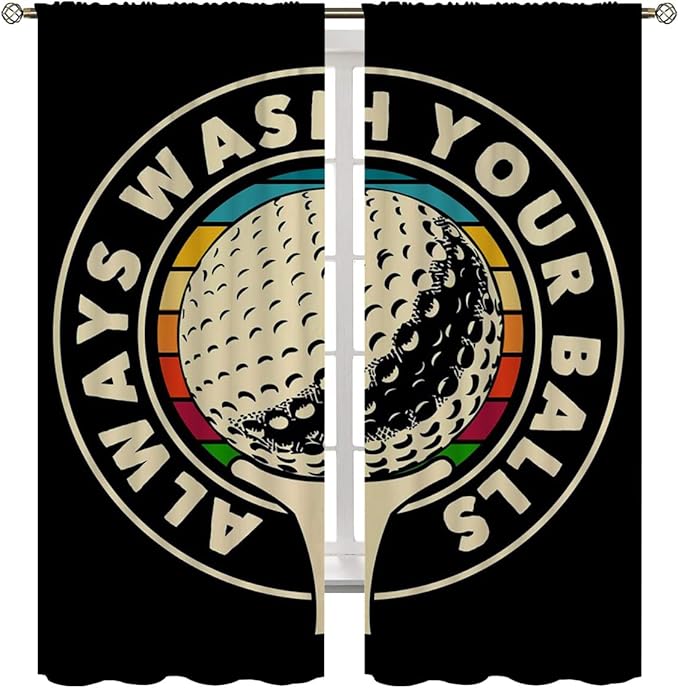 Golf Blackout Curtains for Boy Girl Room Darkening Decor,Sport Theme and White Motto Dark Background Bedroom Living Room Home Rod Pocket Thermal Insulated Window Curtain/Drapes Panel,63x63 Inch…