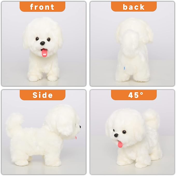 CU-MATE Interactive Maltese Simulation Dog-Realistic Puppy Electronic Toy Dog with Walking/Barking/Wagging Tail/Talking- Robotic Pet Toy Present Gift for Toddler Girls Boys