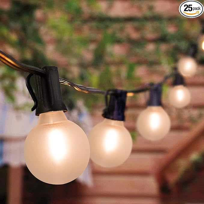 LED Outdoor String Lights 25Ft G40 Frosted White Globe Patio Lights Waterproof with 27 Shatterproof LED Bulbs, Hanging Outdoor Christmas Decorations Lights for Backyard Bistro Wedding Party Garden
