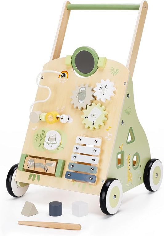 Wooden Baby Push Walker and Toddler Pull Learning Activity Toy - Develop Motor Skills & Creativity - Multiple Activities Center for 1-3 Years Old Boys and Girls