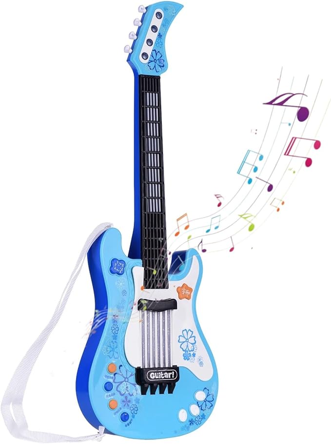 Kids Toddler Baby Childrens Electric Toy Guitar with Strap Ideal for 3 4 5 7 8 Year Old Boys Girls Gifts(Blue)