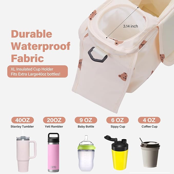 Universal Stroller Organizer with Cup Holders, Detachable Wristlet | Fits All Strollers | Stroller Diaper Bag Organizer with Phone Pocket, Insulated Bottle Holder & Storage Compartments