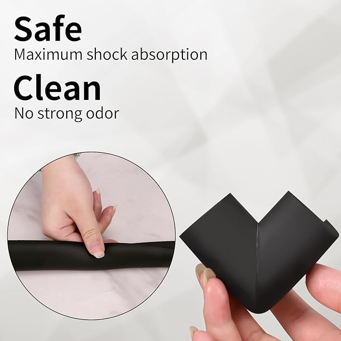 2 Pack L Shape Extra Thick Furniture Table Edge Protectors Foam Baby Safety Bumper Guard 16.4 Ft,Hearth Cushion,for Table, Fireplace, Countertop(with 8 Corners) (Black)