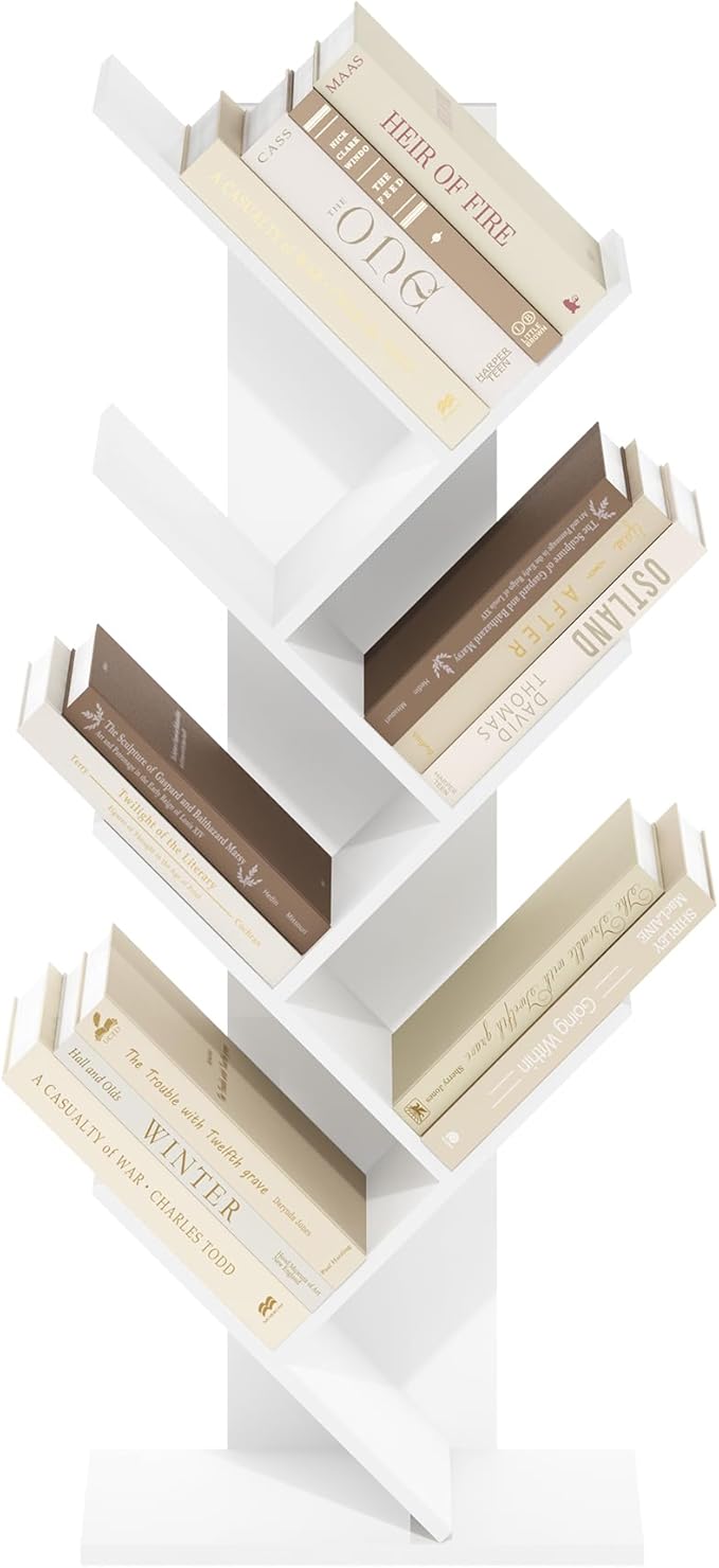 Furinno Tree Bookshelf 7-Tier Floor Standing Tree Bookcase, White