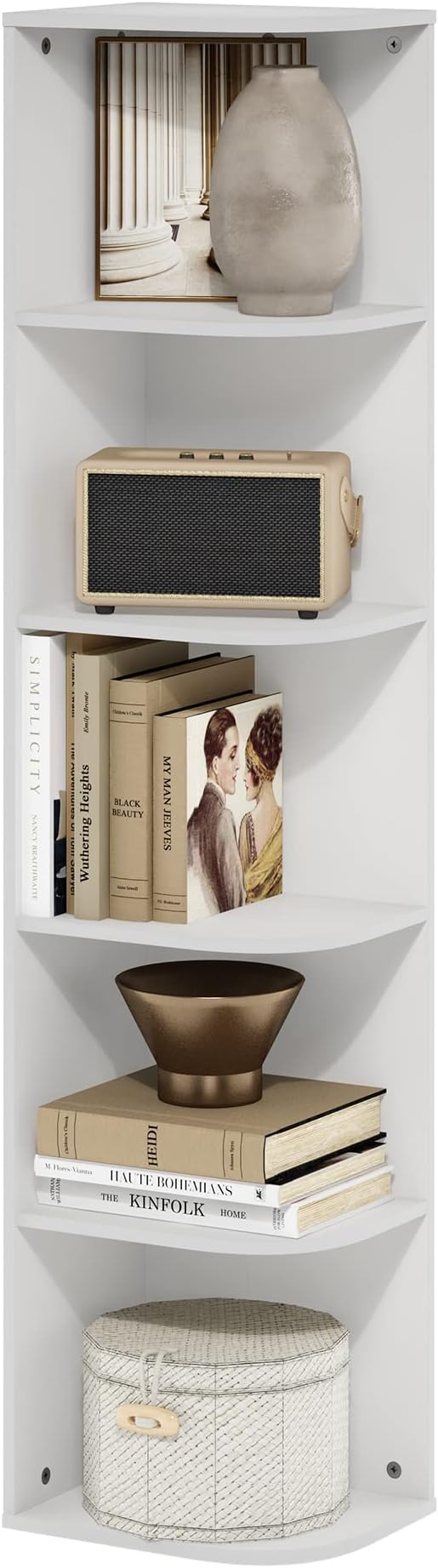 Furinno Pasir 5-Tier Corner Open Shelf Bookcase, White