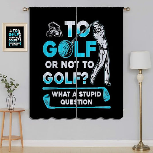 Golf Blackout Curtains for Boy Girl Room Darkening Decor,Sports Themed Golfers and Cars Bedroom Living Room Home Rod Pocket Thermal Insulated Window Curtain/Drapes Panel,84x63 Inch…