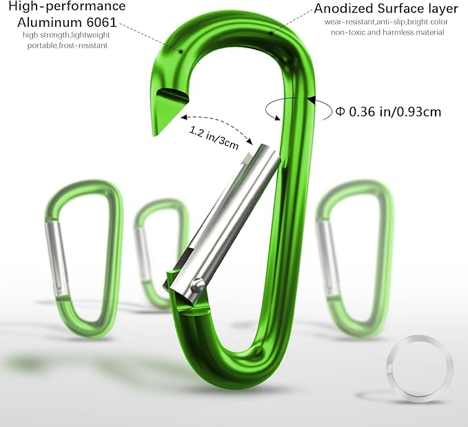 sprookber 4" & 5" Extra Large Aluminum Carabiner D Ring, Caribeener Clips, Spring Snap Hook for Keychain Clip, Set of 4