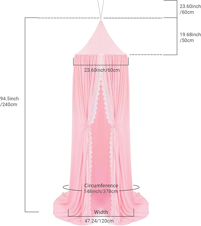 Princess Bed Canopy Mosquito Net for Kids Baby Crib, Round Dome Kids Indoor Outdoor Castle Play Tent Hanging House Decoration Reading Nook Cotton Canvas,Pink