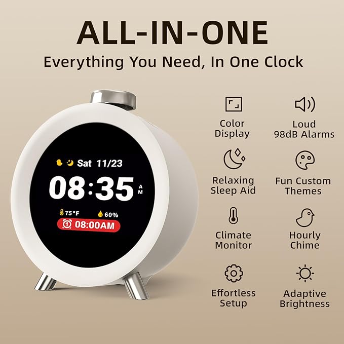 Dekala ChronoSense Alarm Clock for Bedroom Temperature Humidity, 7-Day Programmable 4 Alarms, 100dB Loud Gradual Alarm Clock Heavy Sleeper, IPS Screen Animation, Hourly Chime