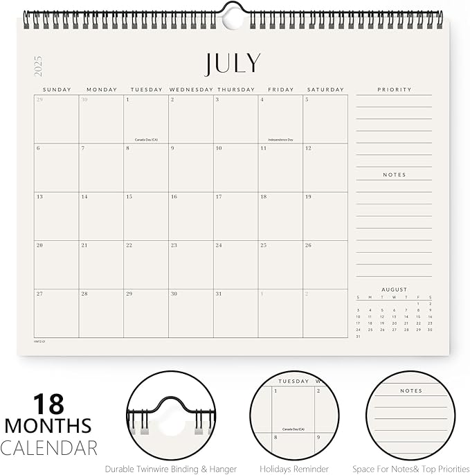 Jotsome Wall Calendar 2025-2026, Academic Monthly Wall Calendar From July 2025 to December 2026 14.2x11.2 inch for Home and Office, Easy Planning